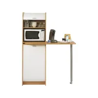 table de cuisine et meuble rangement - coloris: hêtre + rideau blanc