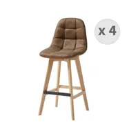 owen oak - chaise de bar vintage microfibre marron pieds chêne(x4)