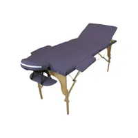 table de massage pliante 3 zones en bois avec panneau reiki + accessoires et housse de transport - violet egk316