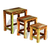 set de 3 tables gigognes bois de récupération multicolore azul