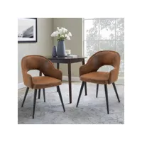 lot de 2 chaise de salle à manger rétro fauteuil assise rembourrée en suédine pieds en métal pour cuisine salon chambre bureau, brune