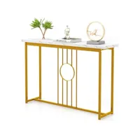 giantex table console d'entrée, entrée étroite avec panneau en marbre imitation et structure en métal doré, table latérale 120 cm pour couloir, salon, 120 x 30 x 80,5 cm