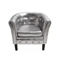 fauteuil chaise siège lounge design club sofa salon cabriolet cuir synthétique argenté helloshop26 1102302