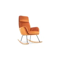 hoovet - fauteuil à bascule rembourré - 106x70x80 cm - rembourré de velours - patins en bois - base en métal - orange