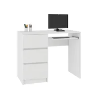 mir - bureau informatique multimédia moderne 90x77x50 - 3 tiroirs + support clavier - table ordinateur multi-rangements - blanc