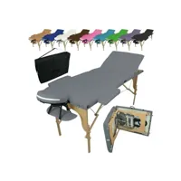 table de massage pliante 3 zones en bois avec panneau reiki + accessoires et housse de transport - gris egk752