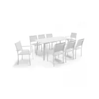 table de jardin aluminium et pierre, 6 chaises et 2 fauteuils blanc