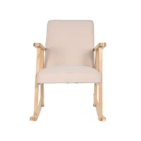 fauteuil à bascule en polyester beige et bois coloris hêtre - longueur 60  x profondeur 89  x hauteur 84  cm