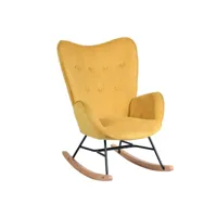 fauteuil à bascule scandinave tissu jaune avec pieds en métal noir et bois