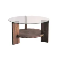 table basse ronde en verre et panneaux de particules - diam. 75cm h. 40cm - marron