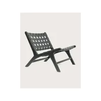 fauteuil lounge en teck et cuir noir - 66 cm - couleur noir