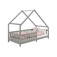 lit cabane cora lit enfant simple montessori asymétrique en bois 90 x 200 cm en pin massif lasuré gris