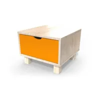 table de chevet bois cube + tiroir  vernis naturel,orange chevcub-vo