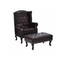 fauteuil chaise siège lounge design club sofa salon avec repose-pied cuir artificiel marron foncé helloshop26 1102308