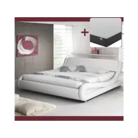 lit double avec matelas texas 180x200cm  couleur blanc  matériaux bois et simili cuir  modèle alessia caah001e-wh-cpn-180x200cm