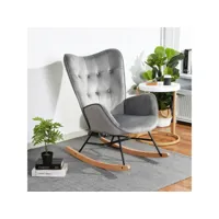 fauteuil à bascule scandinave velours gris pieds en bois de hêtre