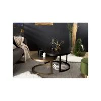 jonas - set de 2 tables gigognes ceinturées rondes aluminium noir doré - pieds métal demi-cercle