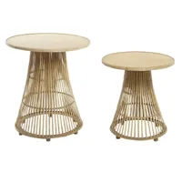 set de 2 table d'appoint en bambou naturel - diamètre 61 x hauteur 54 cm