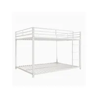 lit superposé 140x200cm, lit enfant avec échelle, cadre en métal, sommier à lattes, style industriel, blanc
