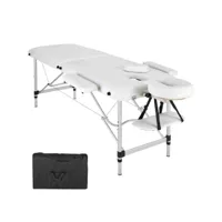 table de massage pliante 2 zones aluminium portable + housse blanc helloshop26 2008134