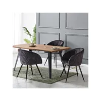 eva - ensemble table à manger 4 à 6 personnes décor chêne + 4 chaises en velours noires - style scandinave