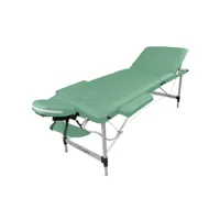 table de massage pliante 3 zones en aluminium + accessoires et housse de transport - vert pastel