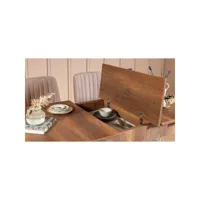 set table extensible, 2 chaises, banc et banquette malva bois foncé et tissu beige