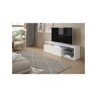 meuble tv 1 porte à leds blanc - wanga - l 150 x l 41 x h 43 cm