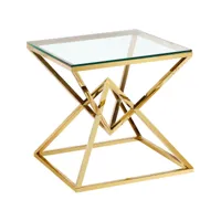 table d'appoint design en acier inoxydable poli doré et plateau en verre trempé transparent l. 55 x p. 55 x h. 55 cm collection parma viv-95794