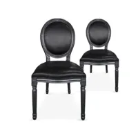 paris prix - lot de 2 chaises médaillon similicuir versailles 96cm noir