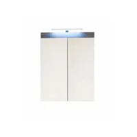 armoire de toilette murale mélaminé avec bandeau lumineux gris - 2 portes miroir. l - h - p : 60 - 77 - 17 cm