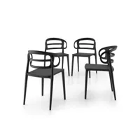 mobili fiver, lot de 4 chaises de cuisine modernes carlotta, noir, made in italy
