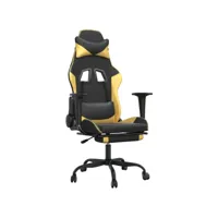 fauteuil gamer - chaise gaming - chaise de bureau ergonomique avec repose-pied noir et doré similicuir pwfn89522