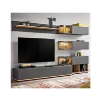 meuble mural tv modèle odin couleur gris et chêne (2,4m) msam281grro