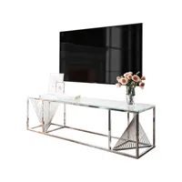 meuble tv design en acier inoxydable poli argenté et verre trempé l. 160 x p. 45 x h. 45 cm collection bolzano viv-95858