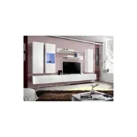 price factory - meuble tv fly e5 design, coloris blanc brillant. meuble suspendu moderne et tendance pour votre salon.