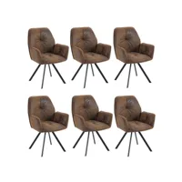 lot de 6 chaises salle à manger pivotant sur 360° vintage fauteuil en suédine, marron, 60x62x87.5cm