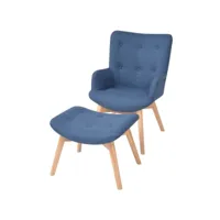 fauteuil avec repose-pied  fauteuil de relaxation fauteuil salon bleu tissu meuble pro frco99480