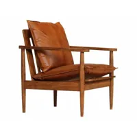 fauteuil chaise siège lounge design club sofa salon cuir véritable avec bois d'acacia marron helloshop26 1102146par3