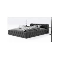 lit avec coffre de rangement et tête de lit matelassée chesterfield - velours noir - 180x200