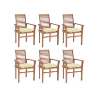 lot de 6 chaises  chaises de salle à manger chaises à dîner  avec coussins crème bois de teck solide meuble pro frco14862