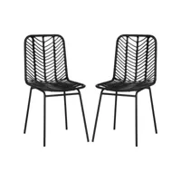 lot de 2 chaises de jardin style colonial piètement acier résine tressée aspect rotin noir