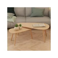 lot de 2 table basse table de salon  bout de canapé bois de pin massif marron meuble pro frco11332