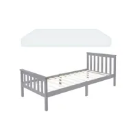 lit d'enfants simple en bois de pin gris sommier à lattes + matelas 90x200 cm 490011435