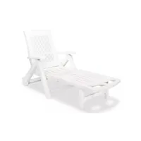 chaise longue pliable avec repose-pieds plastique blanc bouka