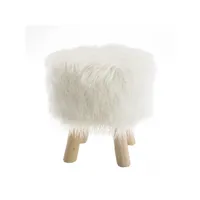 charles - tabouret rond 40x40cm peau de mouton couleur ivoire pieds bois