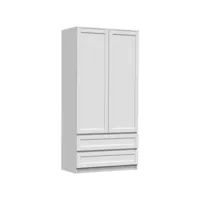 perry - armoire 2 portes 2 tiroirs - style classique - 90x50x180 cm - penderie chambre - blanc