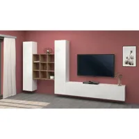 meuble mural denis, ensemble de salon meuble tv avec 3 portes, meuble de salon polyvalent, 100% made in italy, cm 270x30h180, blanc brillant et érable 8052773864824