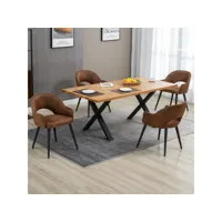 lot de 4 chaise de salle à manger rétro fauteuil assise rembourrée en suédine pieds en métal pour cuisine salon chambre bureau, brune