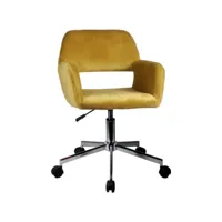 anisa - chaise pivotante en velours élégant - chaise de bureau - base en acier chromé - réglable en hauteur 78-90cm - jaune